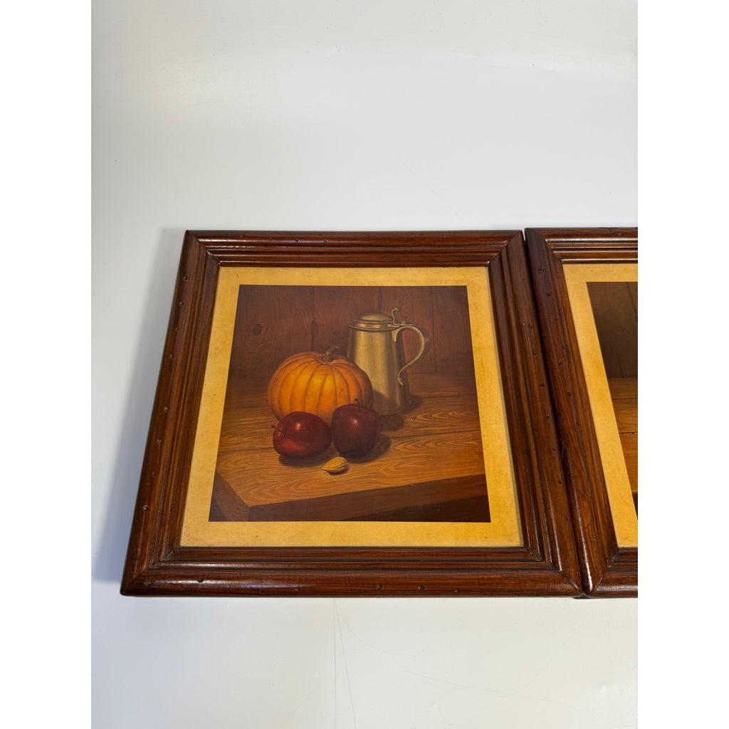 Hank Bos Style Fruit Still Life Framed Print Pair Set 2 | Pumpkin Apple Oranges Empoli Kitchen Art Grandma Core Farmhouse Country Primitive