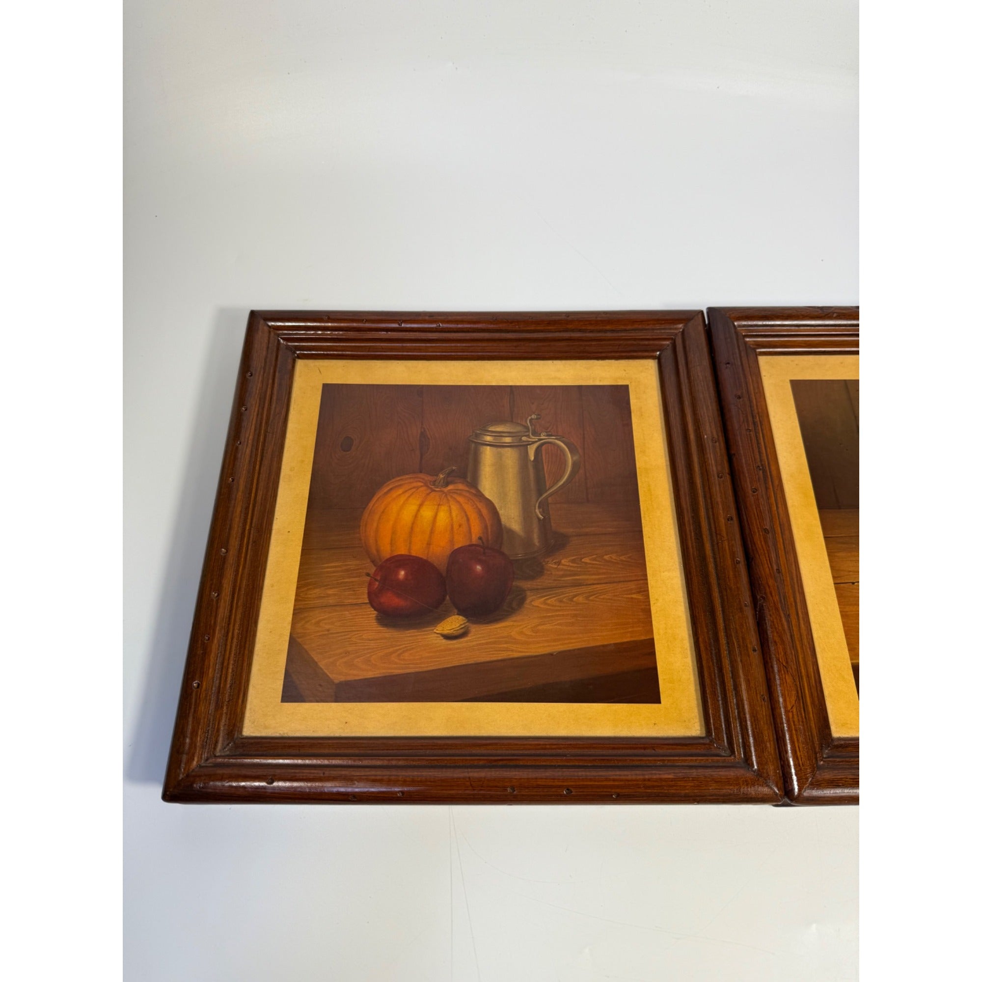 Hank Bos Style Fruit Still Life Framed Print Pair Set 2 | Pumpkin Apple Oranges Empoli Kitchen Art Grandma Core Farmhouse Country Primitive