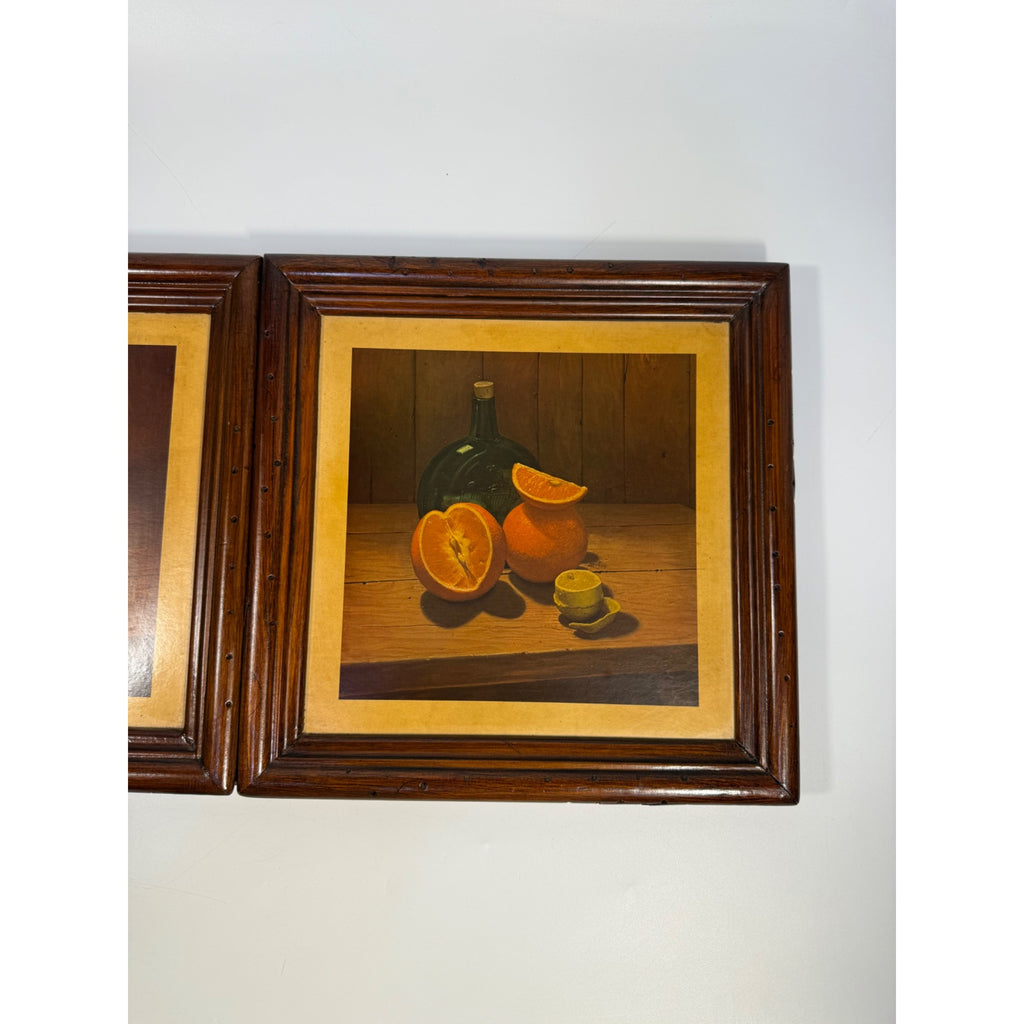 Hank Bos Style Fruit Still Life Framed Print Pair Set 2 | Pumpkin Apple Oranges Empoli Kitchen Art Grandma Core Farmhouse Country Primitive