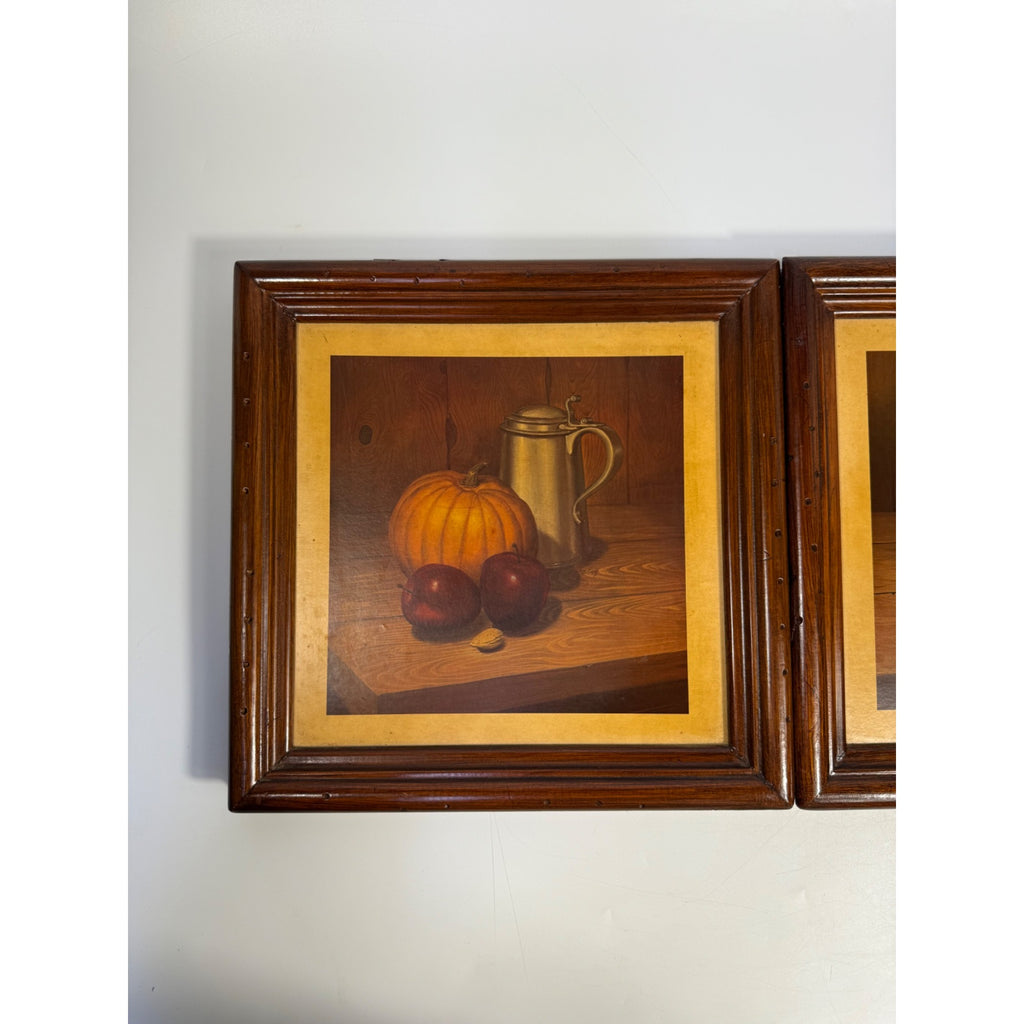 Hank Bos Style Fruit Still Life Framed Print Pair Set 2 | Pumpkin Apple Oranges Empoli Kitchen Art Grandma Core Farmhouse Country Primitive