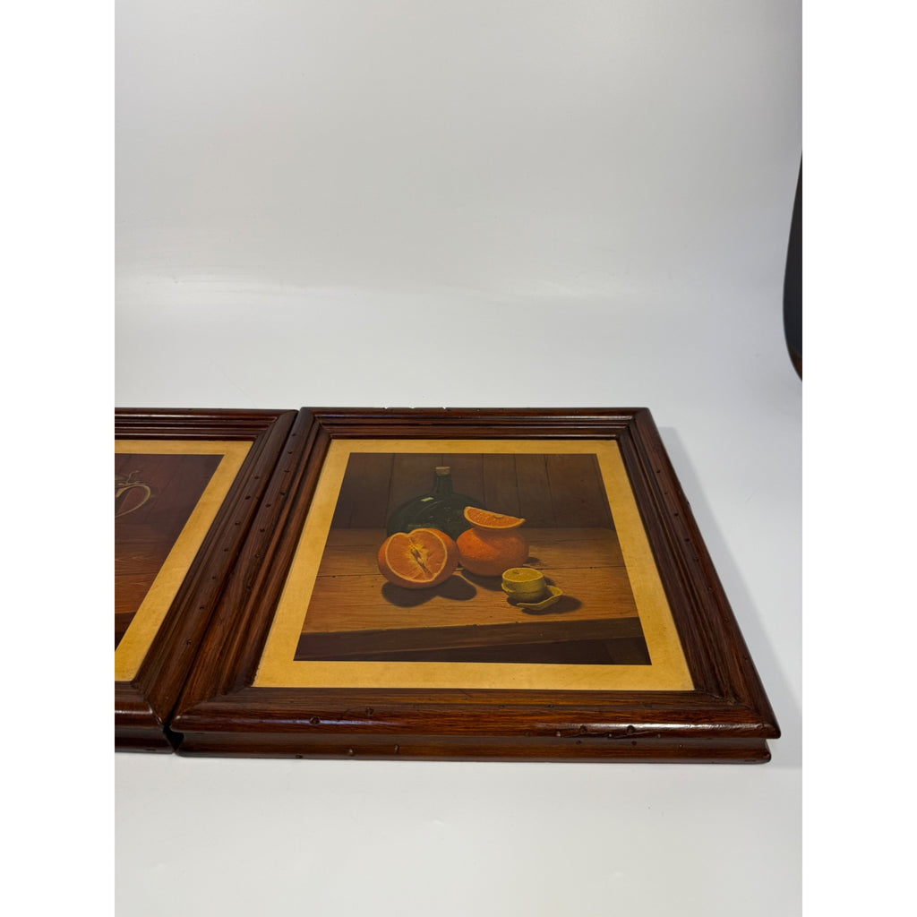 Hank Bos Style Fruit Still Life Framed Print Pair Set 2 | Pumpkin Apple Oranges Empoli Kitchen Art Grandma Core Farmhouse Country Primitive