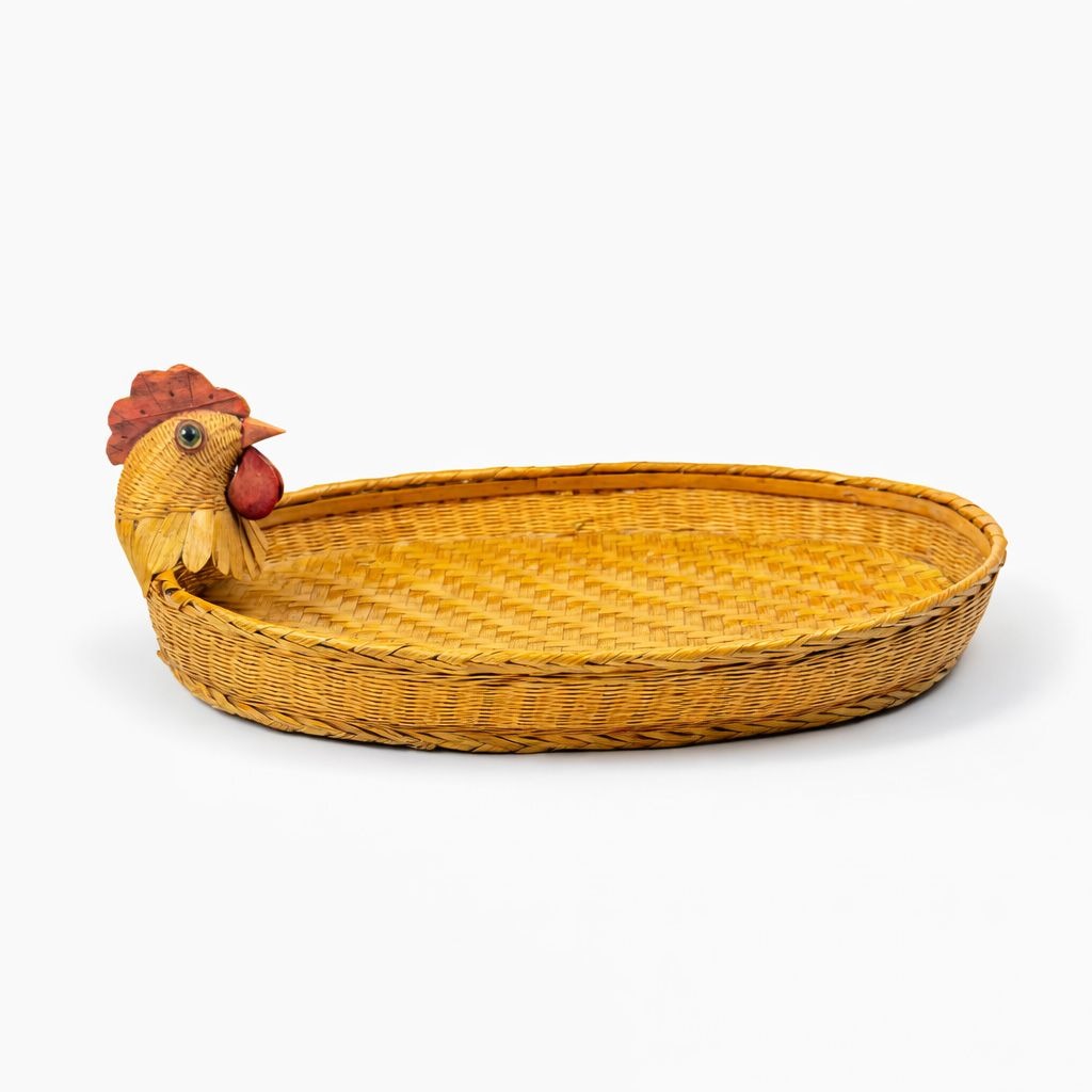Wicker Rattan Woven Basket Platter Flat Chicken Head Kitchen Home Country Farmhouse Cottage Granny Core
