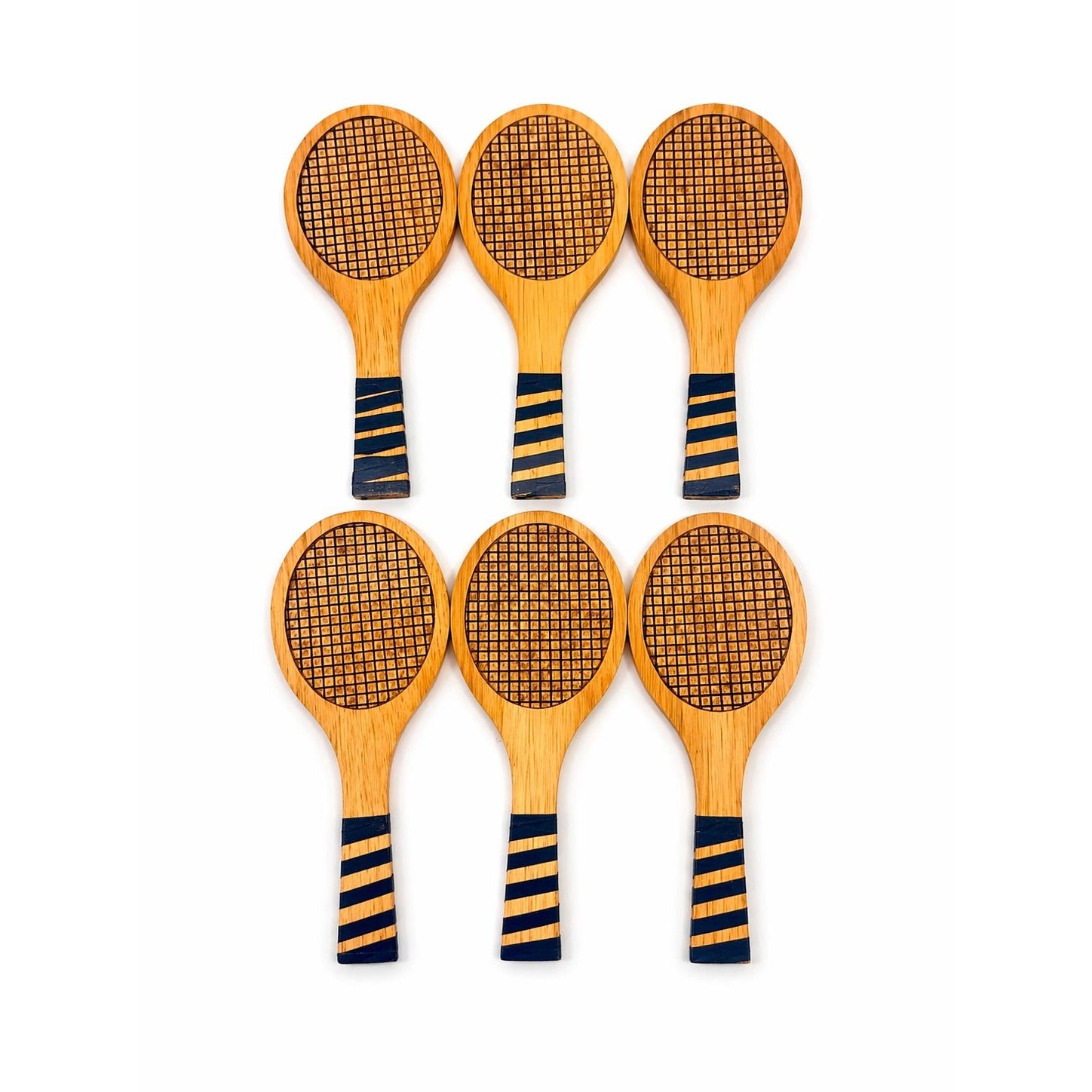 Coaster Set Cork and Wood Tennis Rackets Set 6 Unique Barware Vintage Gifts Serving Party Country Club Kitchenware Hostess Mancave