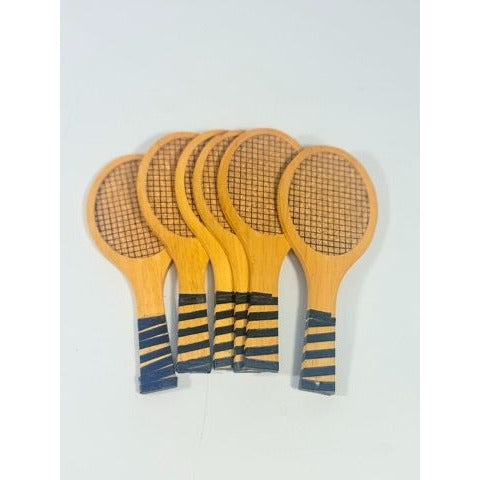Coaster Set Cork and Wood Tennis Rackets Set 6 Unique Barware Vintage Gifts Serving Party Country Club Kitchenware Hostess Mancave