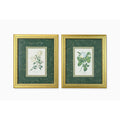 Pair French Botanical Prints Roses Framed Double Mat Wall Decor Fern Matting Gold Frame Grand Millennial Style Art Dining Living Bedroom