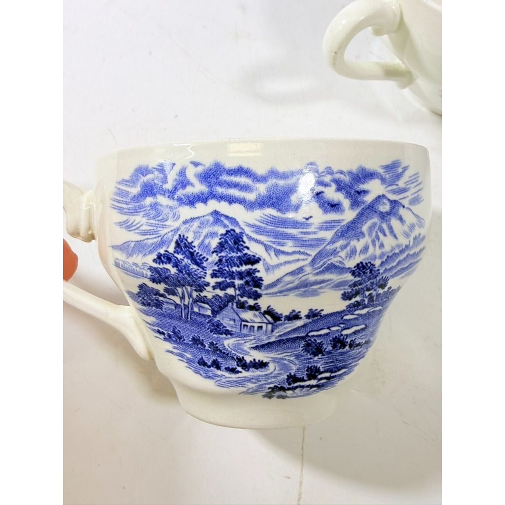 Transferware Tea Cup Enoch Wedgwood Countryside”Teacup -Blue and White Dishware – Made in England Replacement China Traditional