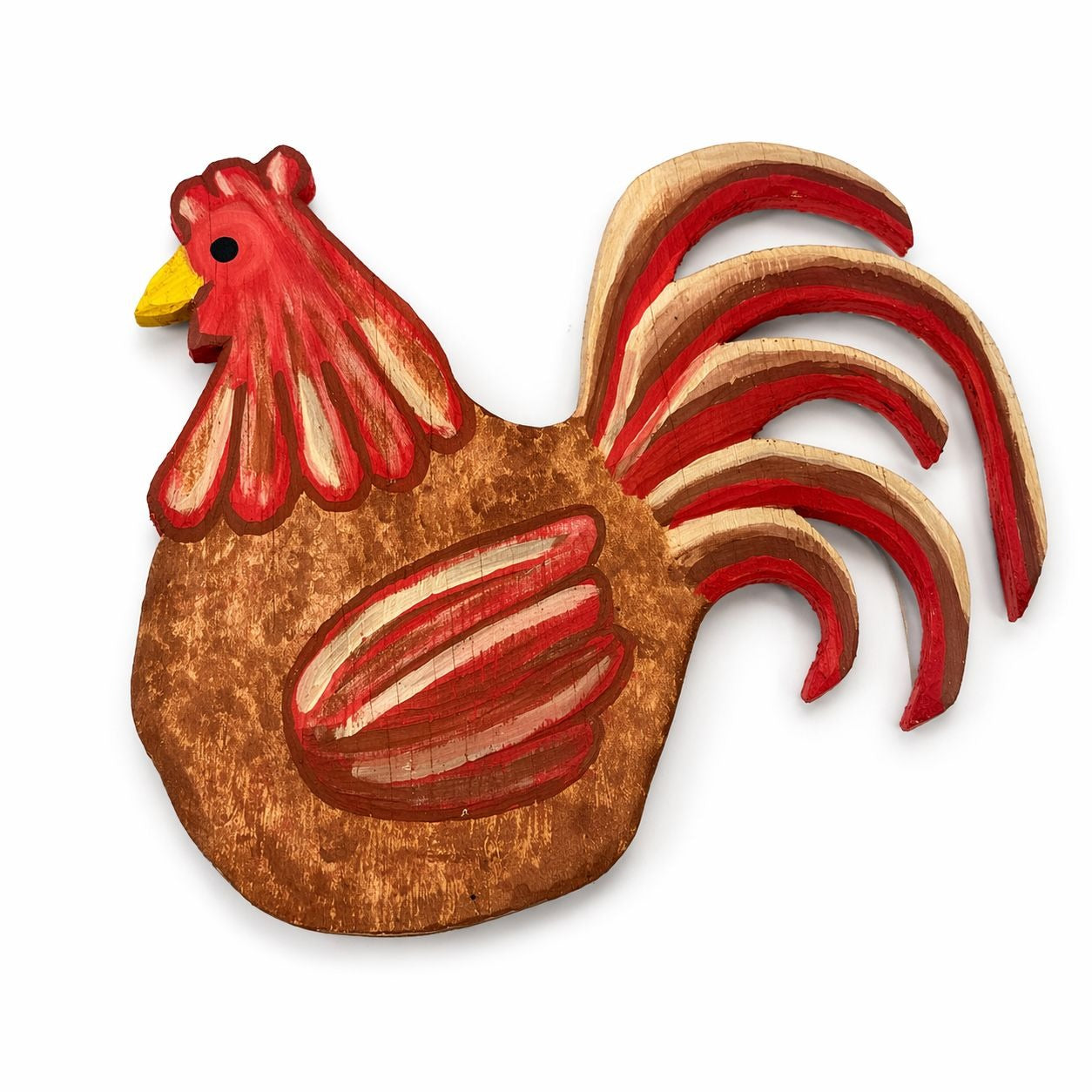 Folk Art Chicken Rooster Wall Hanging Wood Hand Painted Carved Vintage Wooden Home Decor Farmhouse Country Primitive Cottage Granny Core