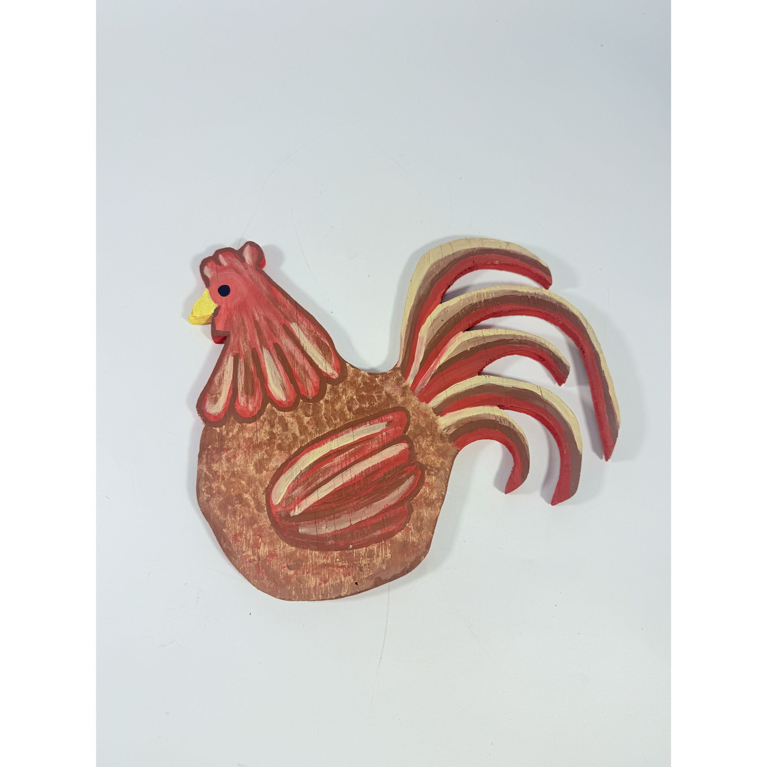 Folk Art Chicken Rooster Wall Hanging Wood Hand Painted Carved Vintage Wooden Home Decor Farmhouse Country Primitive Cottage Granny Core
