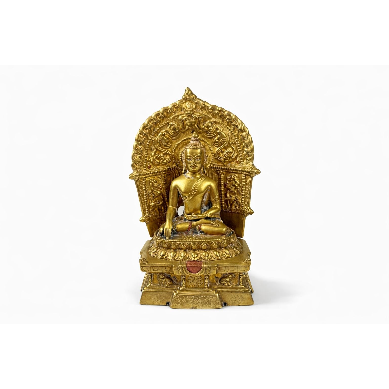 Brass Budda Statue Old Tibet Buddhism Bronze Gilt Shakyamuni Sakyamuni Amitabha Vintage  Alter Temple Meditation Hand Forged