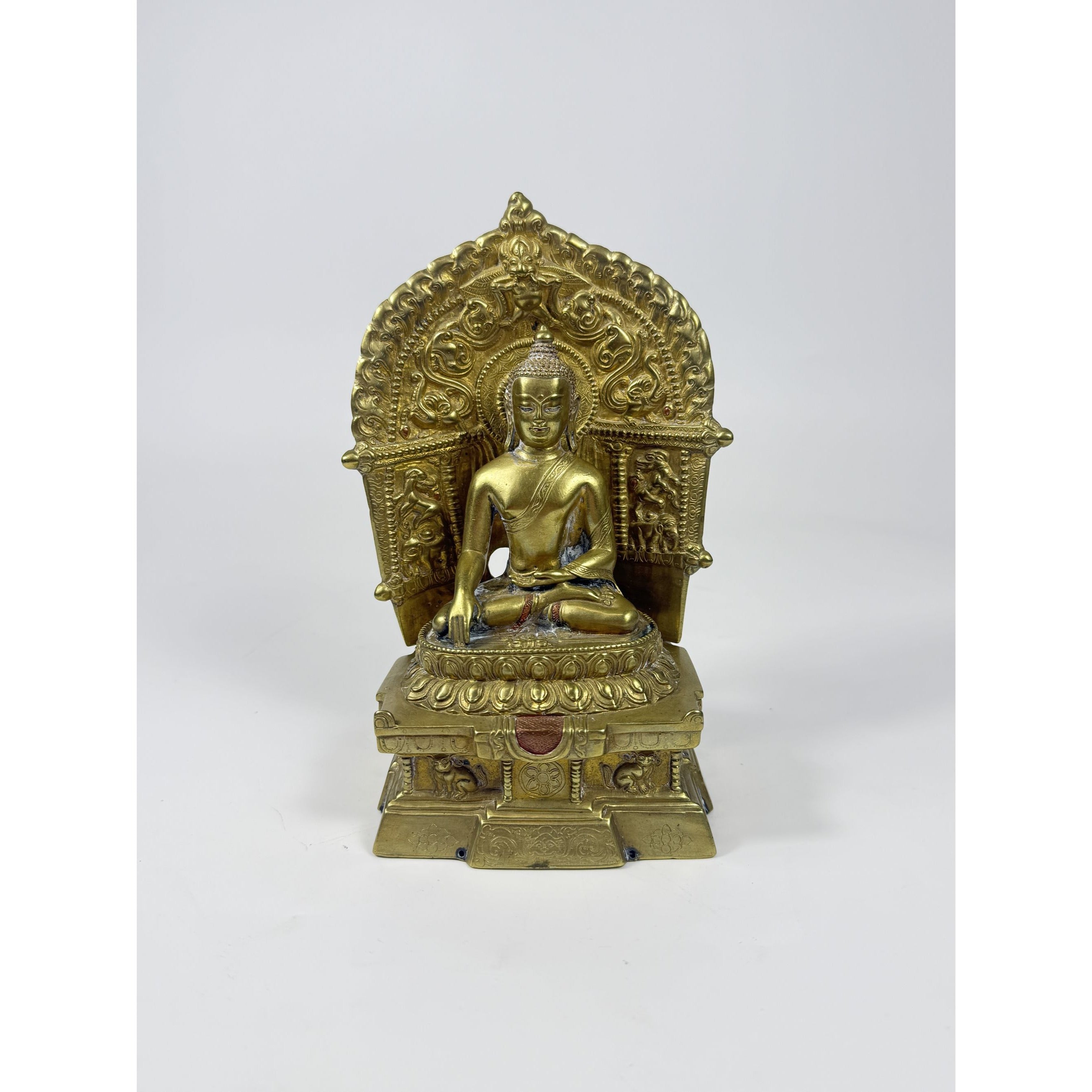 Brass Budda Statue Old Tibet Buddhism Bronze Gilt Shakyamuni Sakyamuni Amitabha Vintage  Alter Temple Meditation Hand Forged