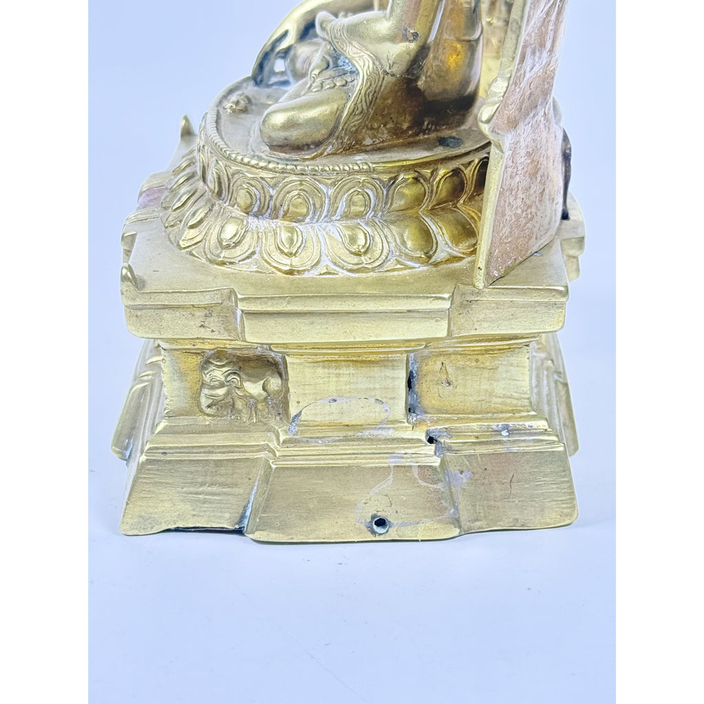 Brass Budda Statue Old Tibet Buddhism Bronze Gilt Shakyamuni Sakyamuni Amitabha Vintage  Alter Temple Meditation Hand Forged