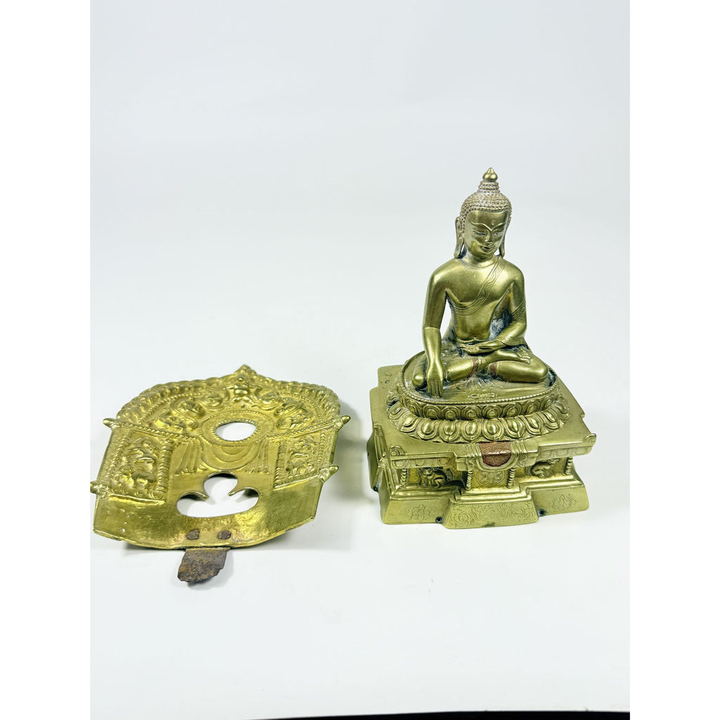 Brass Budda Statue Old Tibet Buddhism Bronze Gilt Shakyamuni Sakyamuni Amitabha Vintage  Alter Temple Meditation Hand Forged