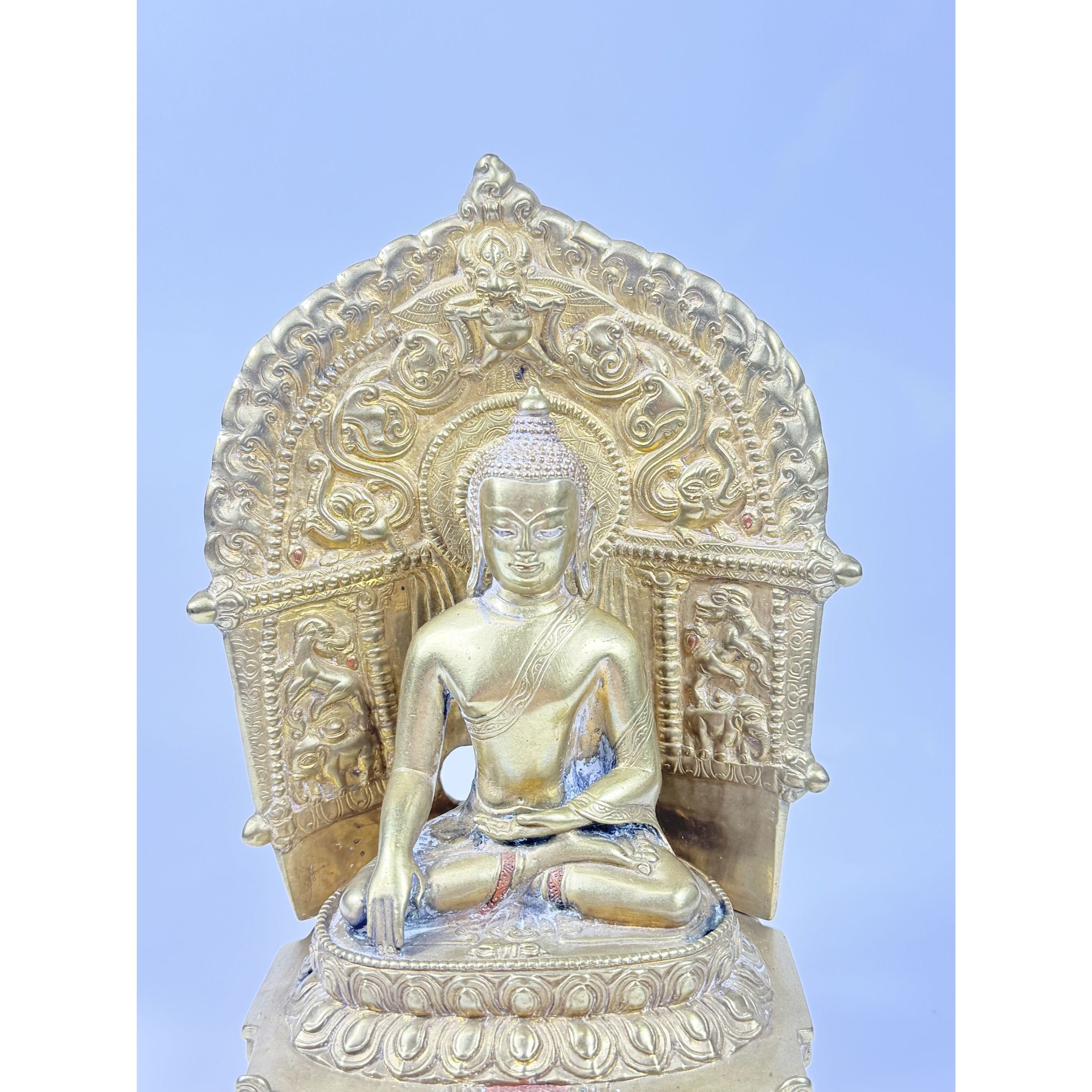 Brass Budda Statue Old Tibet Buddhism Bronze Gilt Shakyamuni Sakyamuni Amitabha Vintage  Alter Temple Meditation Hand Forged