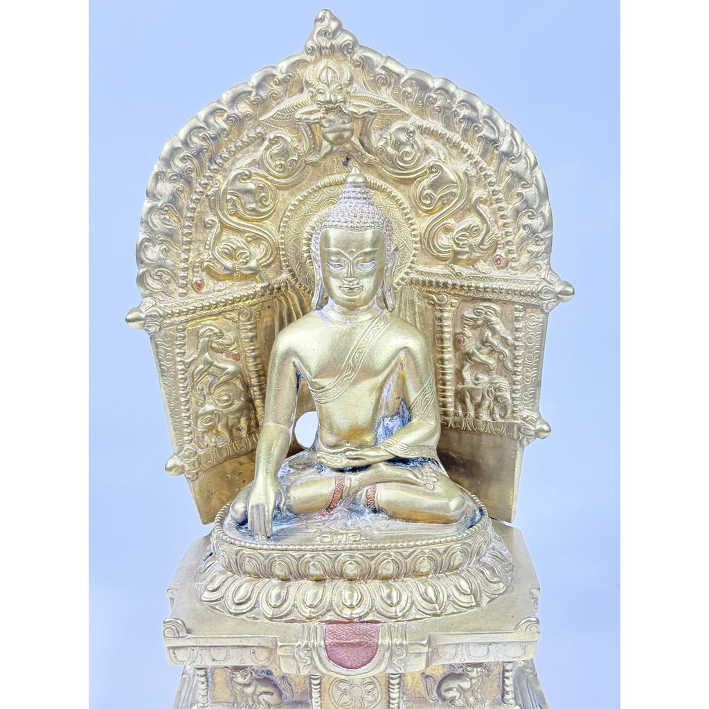 Brass Budda Statue Old Tibet Buddhism Bronze Gilt Shakyamuni Sakyamuni Amitabha Vintage  Alter Temple Meditation Hand Forged