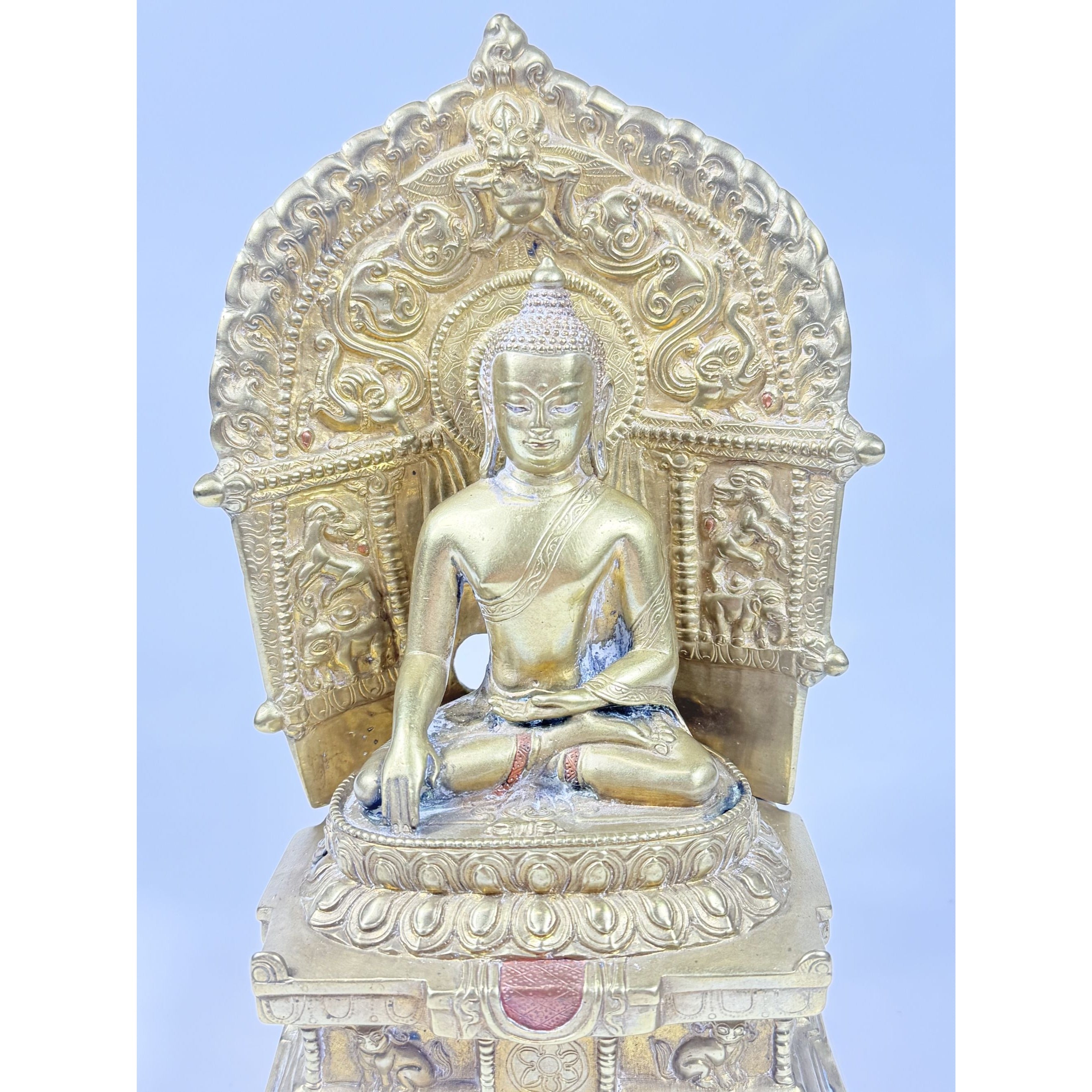 Brass Budda Statue Old Tibet Buddhism Bronze Gilt Shakyamuni Sakyamuni Amitabha Vintage  Alter Temple Meditation Hand Forged