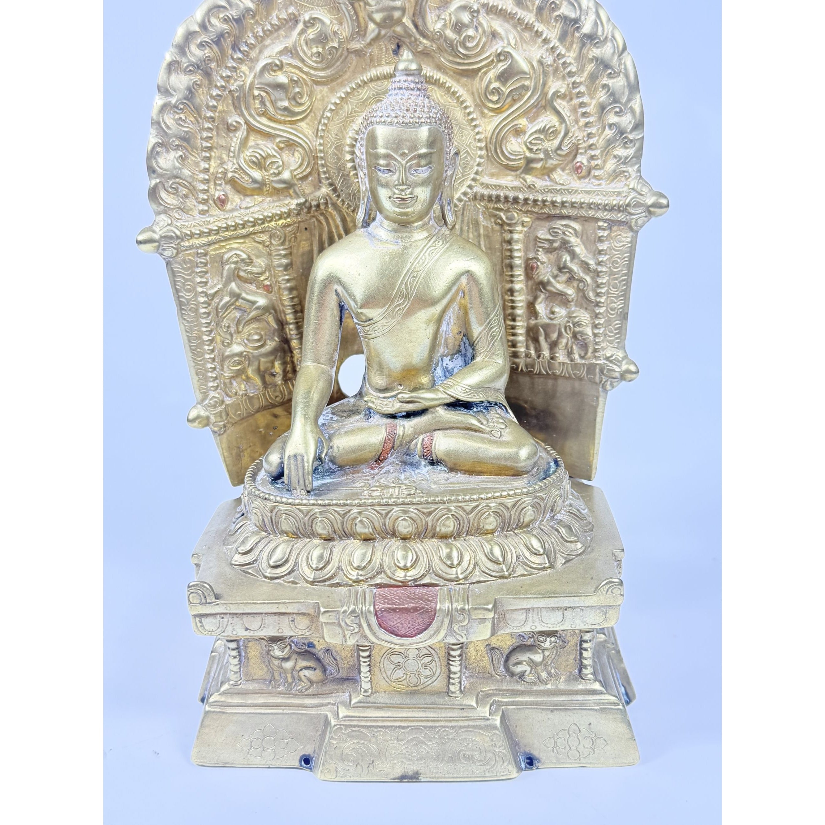 Brass Budda Statue Old Tibet Buddhism Bronze Gilt Shakyamuni Sakyamuni Amitabha Vintage  Alter Temple Meditation Hand Forged