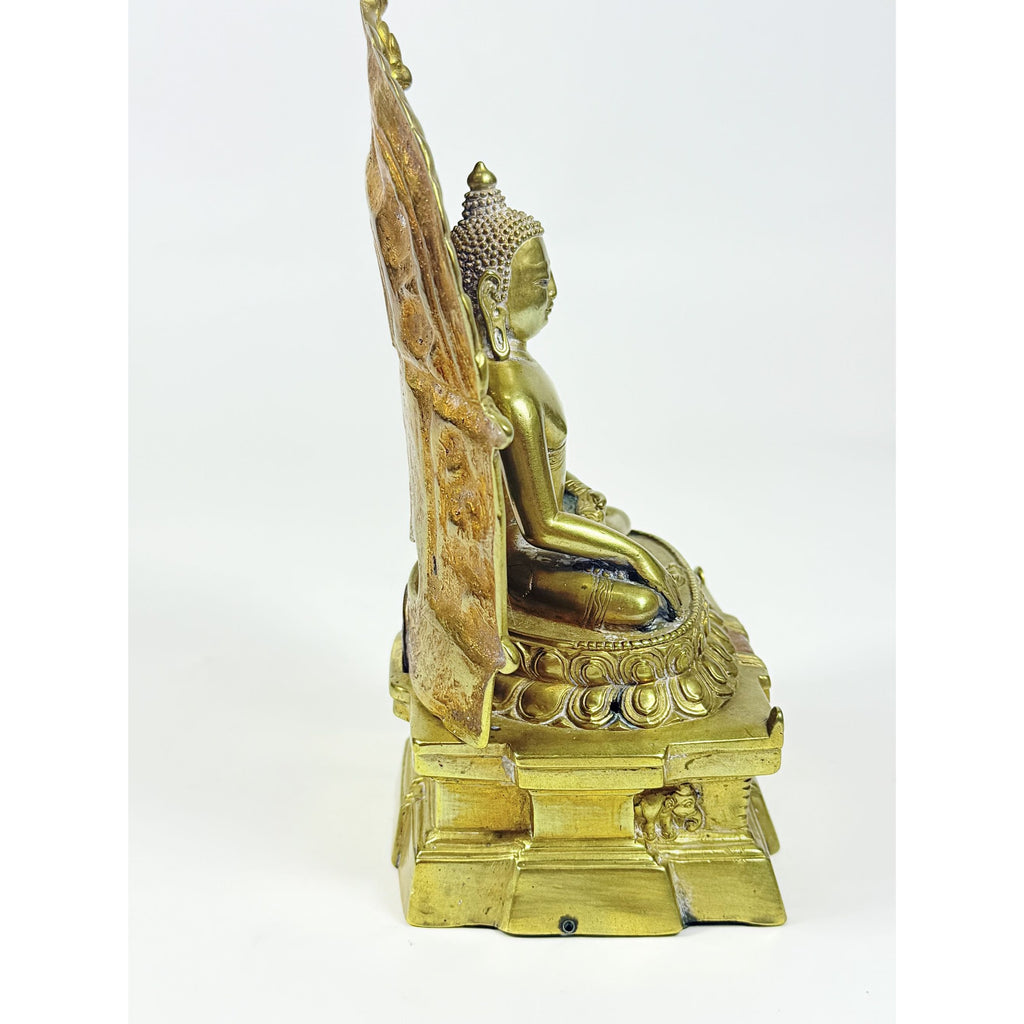 Brass Budda Statue Old Tibet Buddhism Bronze Gilt Shakyamuni Sakyamuni Amitabha Vintage  Alter Temple Meditation Hand Forged