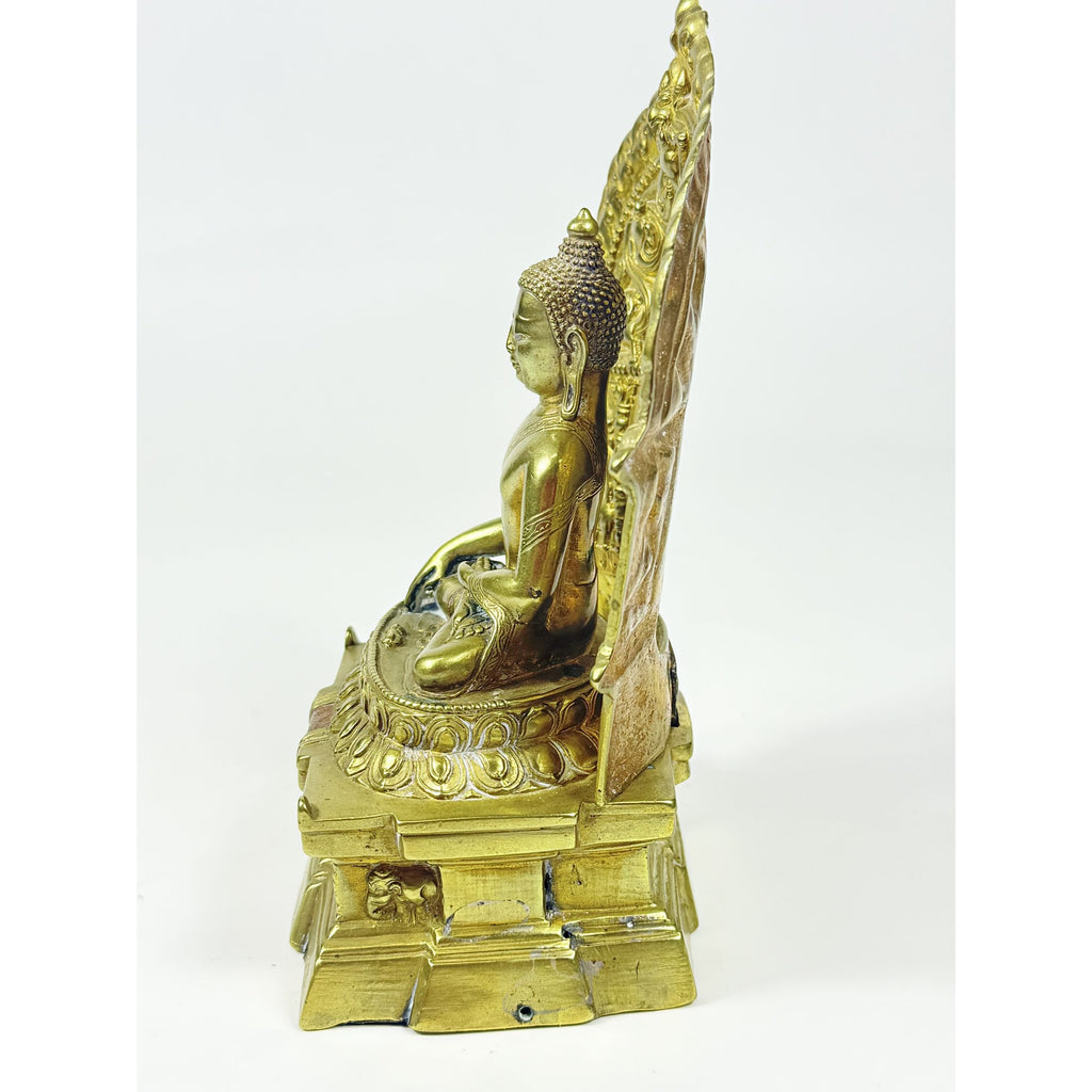 Brass Budda Statue Old Tibet Buddhism Bronze Gilt Shakyamuni Sakyamuni Amitabha Vintage  Alter Temple Meditation Hand Forged