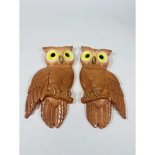 Chalkware Owls Pair Set 2 Wall Hanging Miller Studios Vintage Mid Century Boho Kitschy On Perch