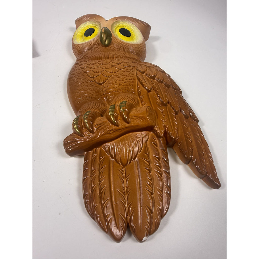 Chalkware Owls Pair Set 2 Wall Hanging Miller Studios Vintage Mid Century Boho Kitschy On Perch