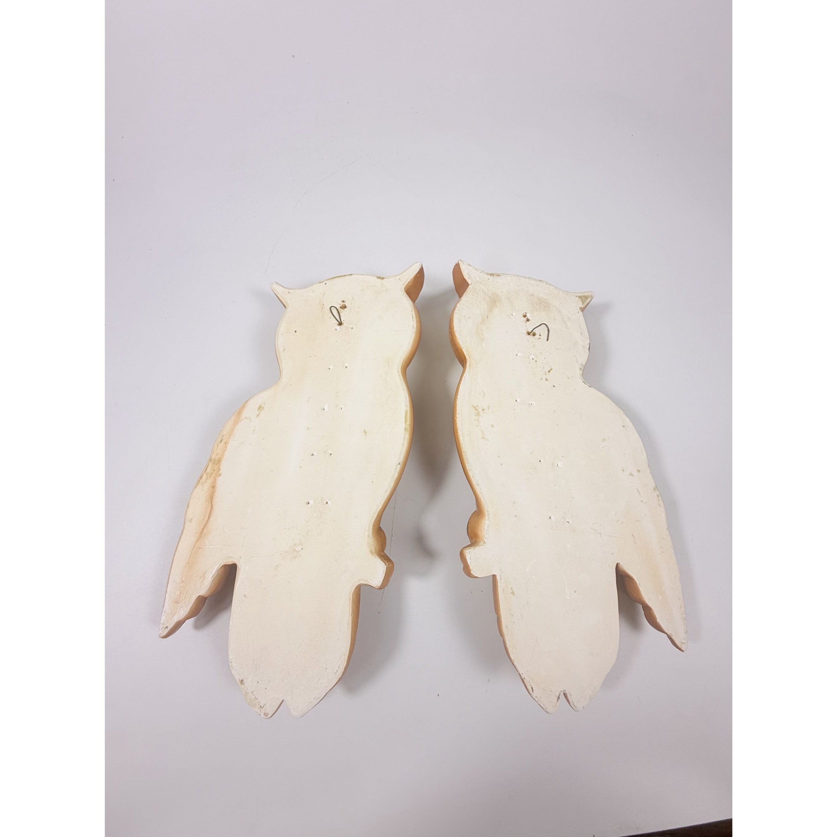 Chalkware Owls Pair Set 2 Wall Hanging Miller Studios Vintage Mid Century Boho Kitschy On Perch