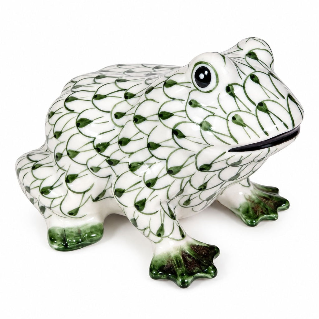 Porcelain Figurine Frog Statue Andrea by Sedak Green White Herend Style Hand Painted Home Decor Decorative Accent Collectibles