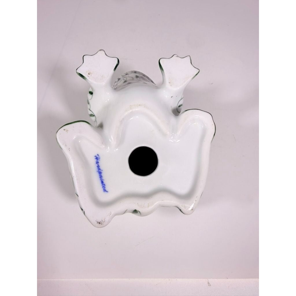 Porcelain Figurine Frog Statue Andrea by Sedak Green White Herend Style Hand Painted Home Decor Decorative Accent Collectibles