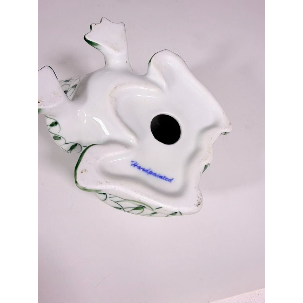 Porcelain Figurine Frog Statue Andrea by Sedak Green White Herend Style Hand Painted Home Decor Decorative Accent Collectibles