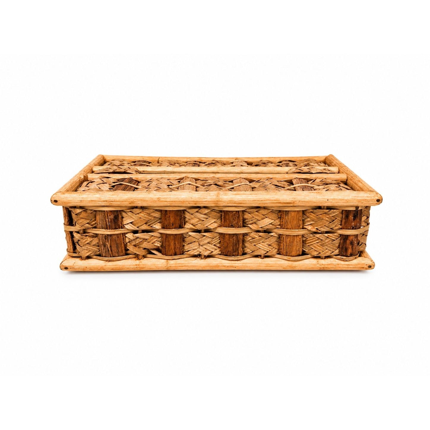 Woven Wicker Rattan Tissue Rectangle Box Cover Vintage Bathroom Decor