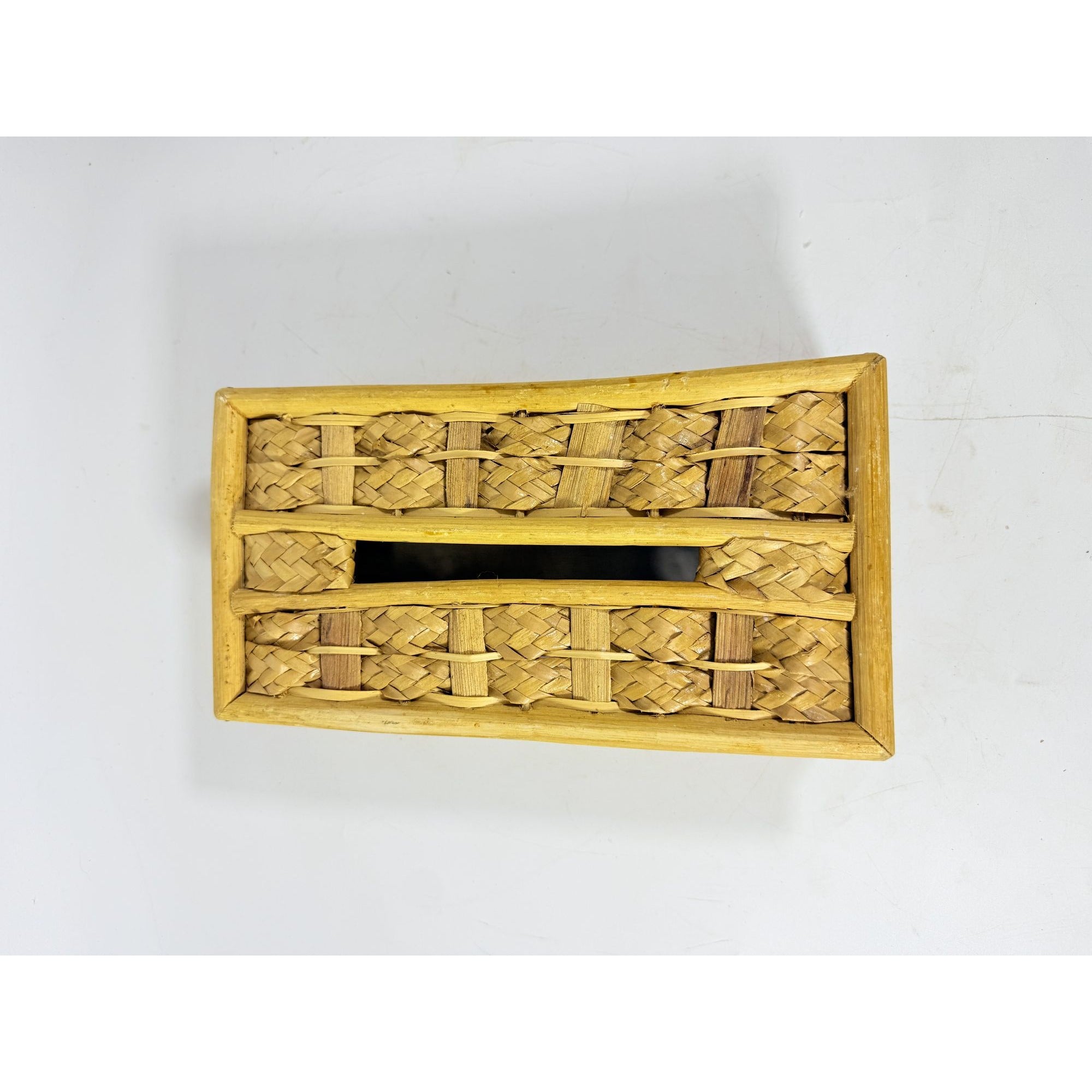 Woven Wicker Rattan Tissue Rectangle Box Cover Vintage Bathroom Decor