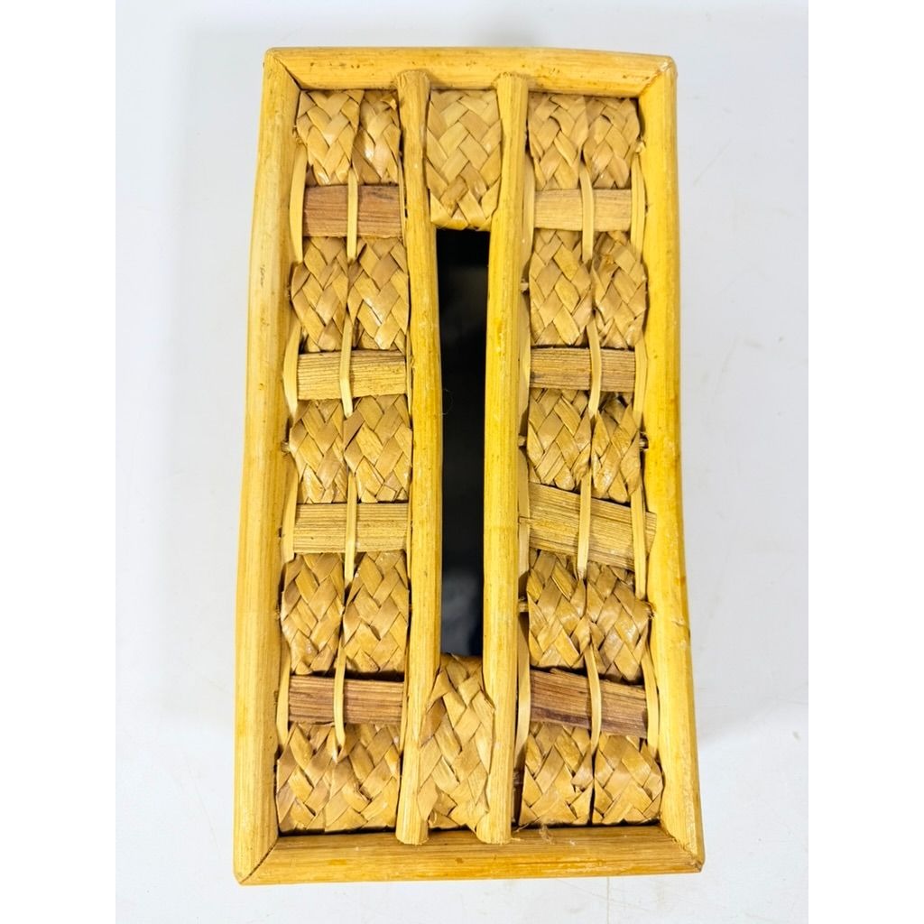 Woven Wicker Rattan Tissue Rectangle Box Cover Vintage Bathroom Decor