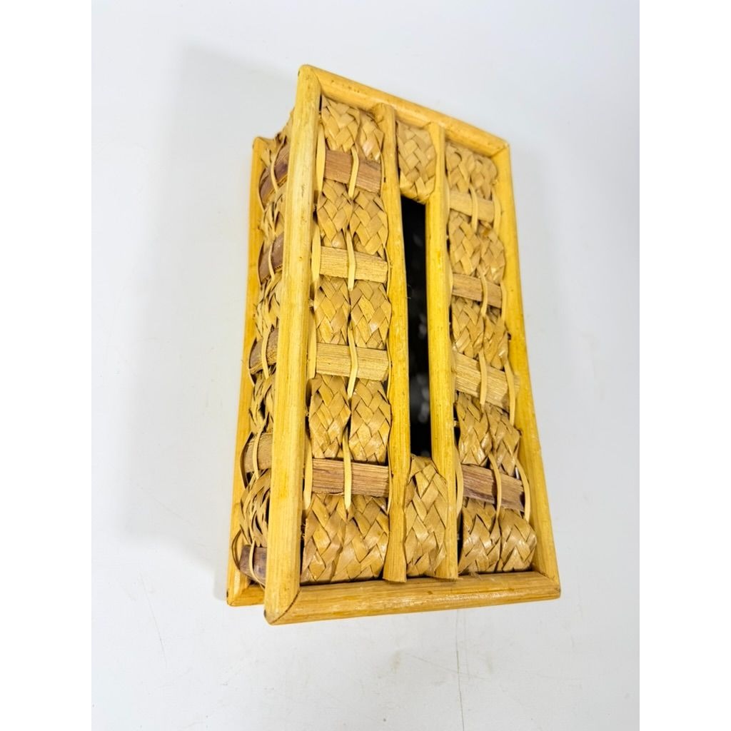 Woven Wicker Rattan Tissue Rectangle Box Cover Vintage Bathroom Decor