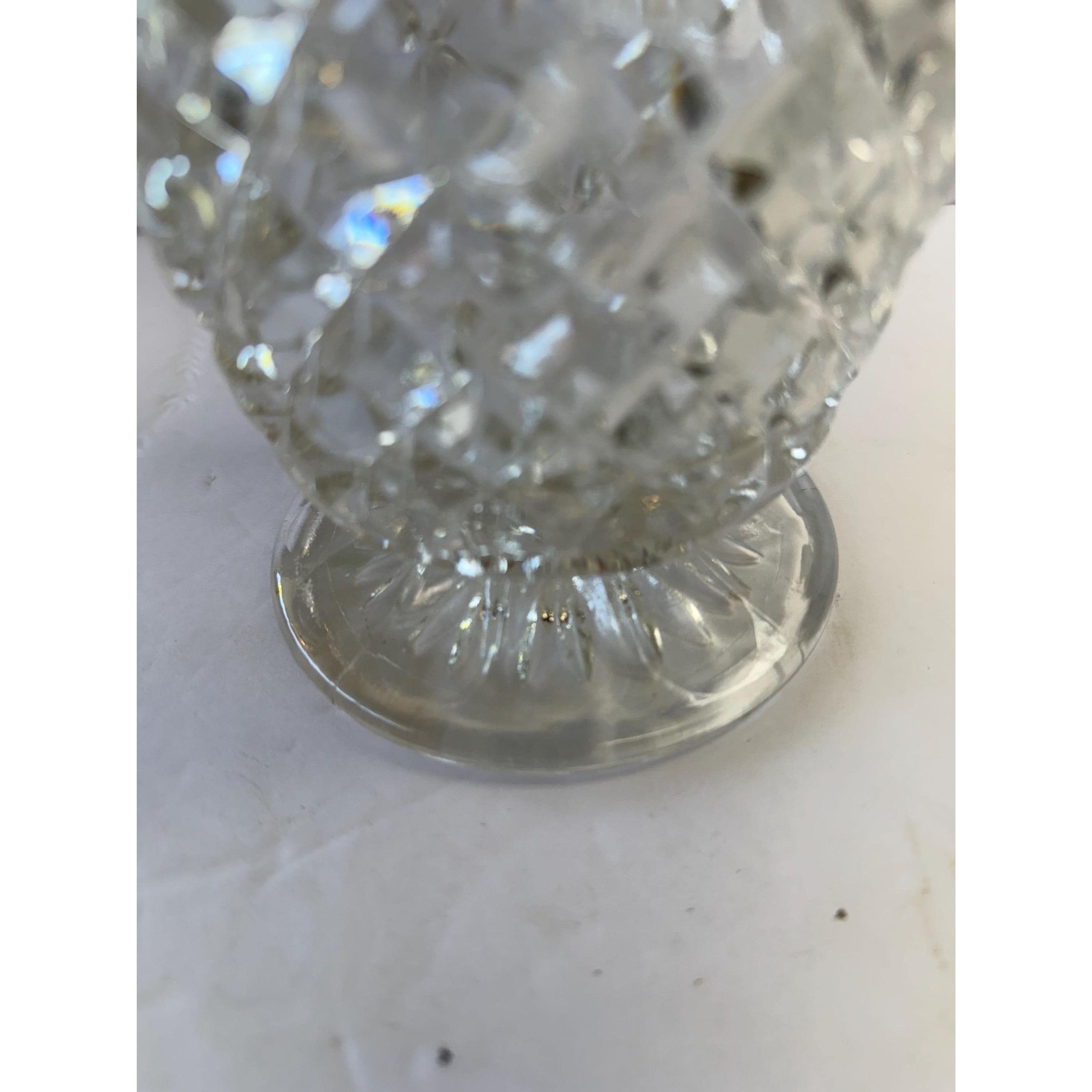 Flower Vase Footed Centerpiece Anchor Hocking Wexford Pressed Glass Diamond Point Vintage Glassware Scalloped Edge Lead Crystal Wedding