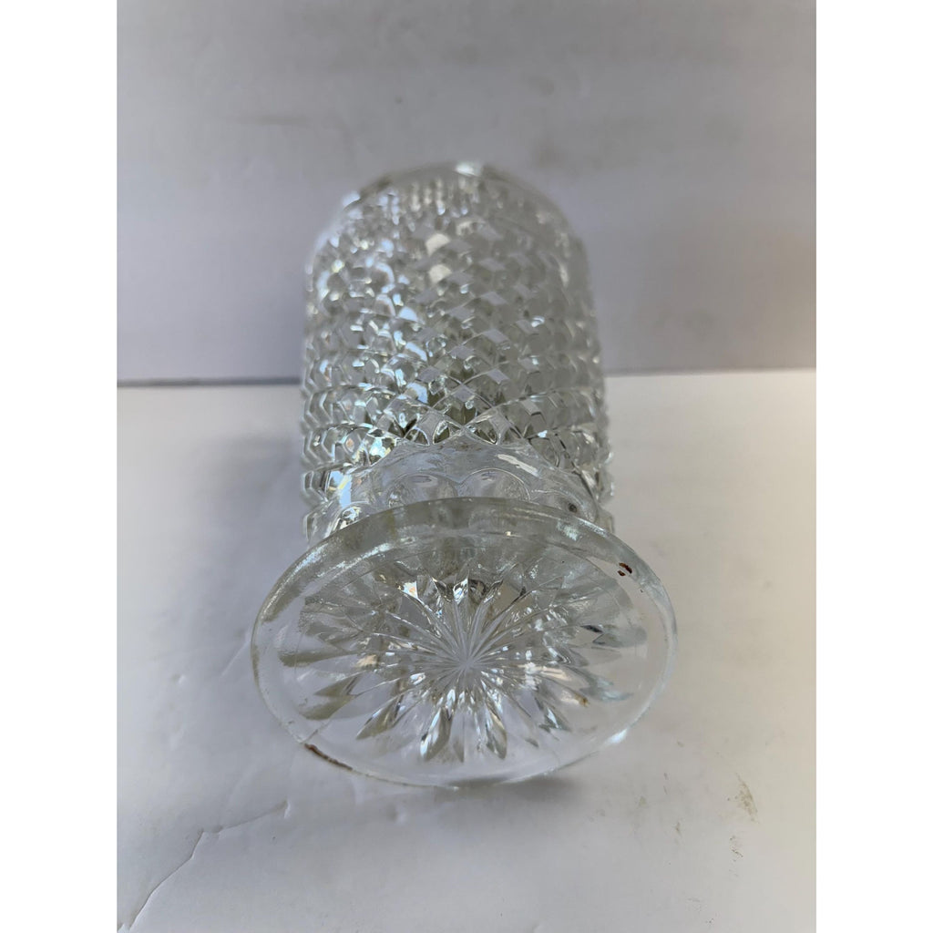 Flower Vase Footed Centerpiece Anchor Hocking Wexford Pressed Glass Diamond Point Vintage Glassware Scalloped Edge Lead Crystal Wedding