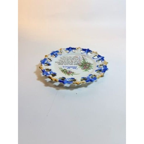 Gallery Wall Plate Sentimental Mother Poem Porcelain Floral Scalloped Pierced Edge Vintage Hand Painted  Aquality Products Kitschy Gift