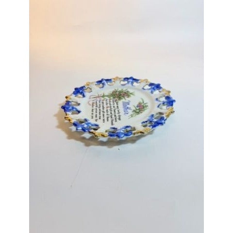 Gallery Wall Plate Sentimental Mother Poem Porcelain Floral Scalloped Pierced Edge Vintage Hand Painted  Aquality Products Kitschy Gift