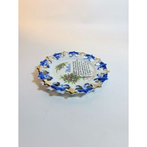 Gallery Wall Plate Sentimental Mother Poem Porcelain Floral Scalloped Pierced Edge Vintage Hand Painted  Aquality Products Kitschy Gift