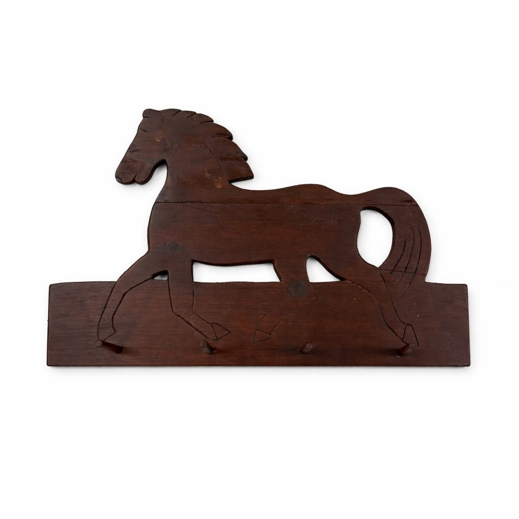 Wood Horse Shelf Peg Rack Hats Coats Handmade Vintage Wall Home Decor Entrance Mud Room Decorative Accents Cottage Core Primitve Folk Art