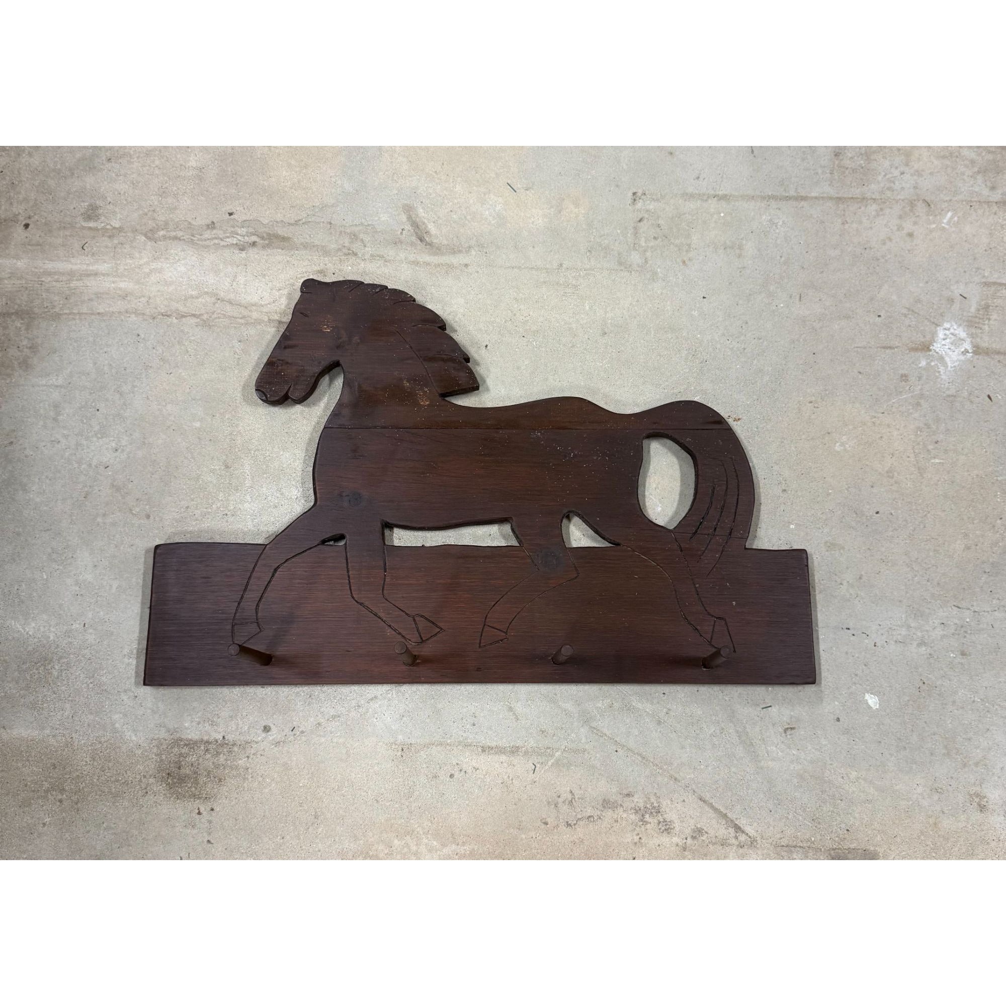 Wood Horse Shelf Peg Rack Hats Coats Handmade Vintage Wall Home Decor Entrance Mud Room Decorative Accents Cottage Core Primitve Folk Art