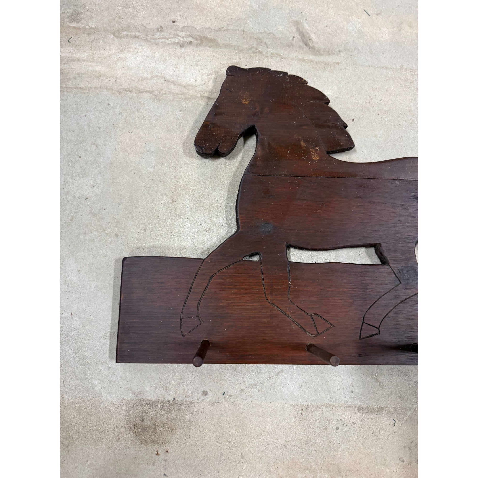 Wood Horse Shelf Peg Rack Hats Coats Handmade Vintage Wall Home Decor Entrance Mud Room Decorative Accents Cottage Core Primitve Folk Art
