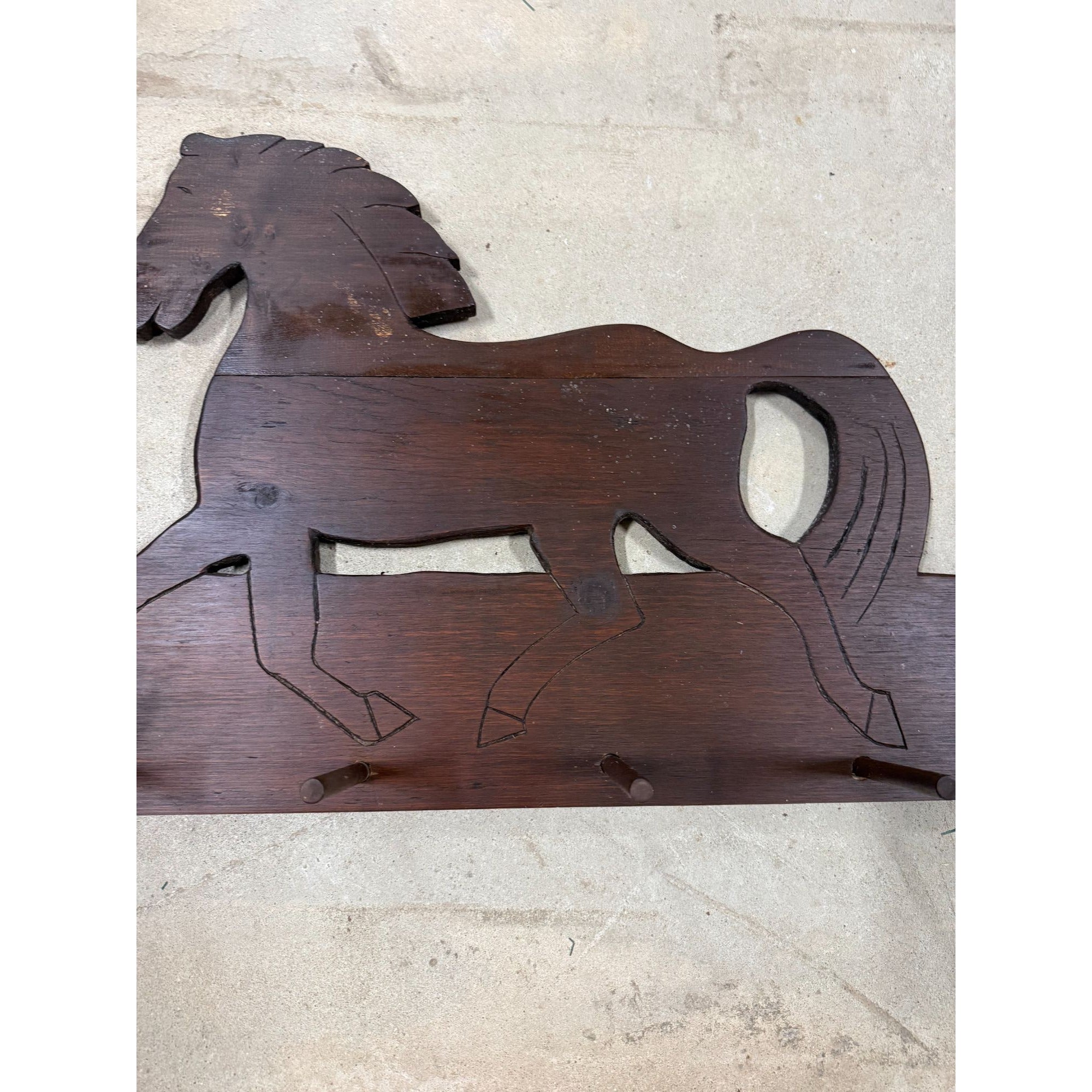 Wood Horse Shelf Peg Rack Hats Coats Handmade Vintage Wall Home Decor Entrance Mud Room Decorative Accents Cottage Core Primitve Folk Art