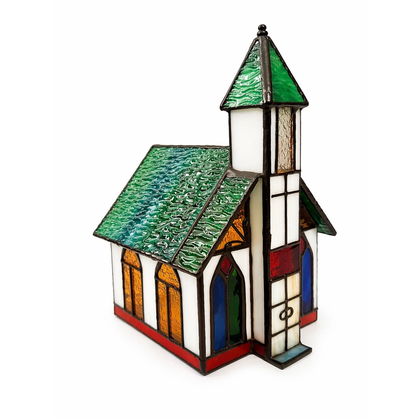 Lamp Light Tiffany Style Stained Glass  3D Church Chapel Cross Vintage Holiday Steeple Lighting Religious Home Decor Decorative Accents