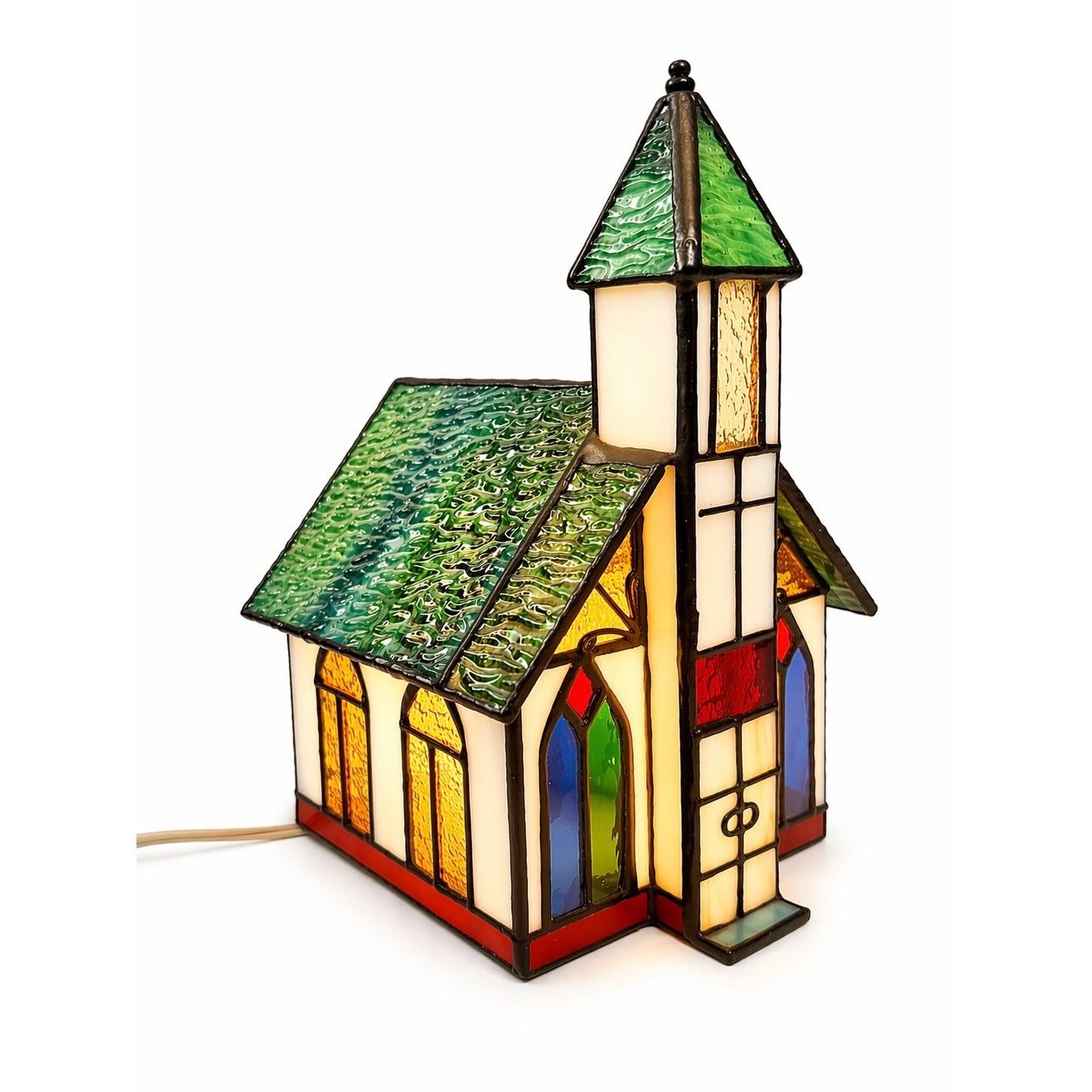 Lamp Light Tiffany Style Stained Glass  3D Church Chapel Cross Vintage Holiday Steeple Lighting Religious Home Decor Decorative Accents