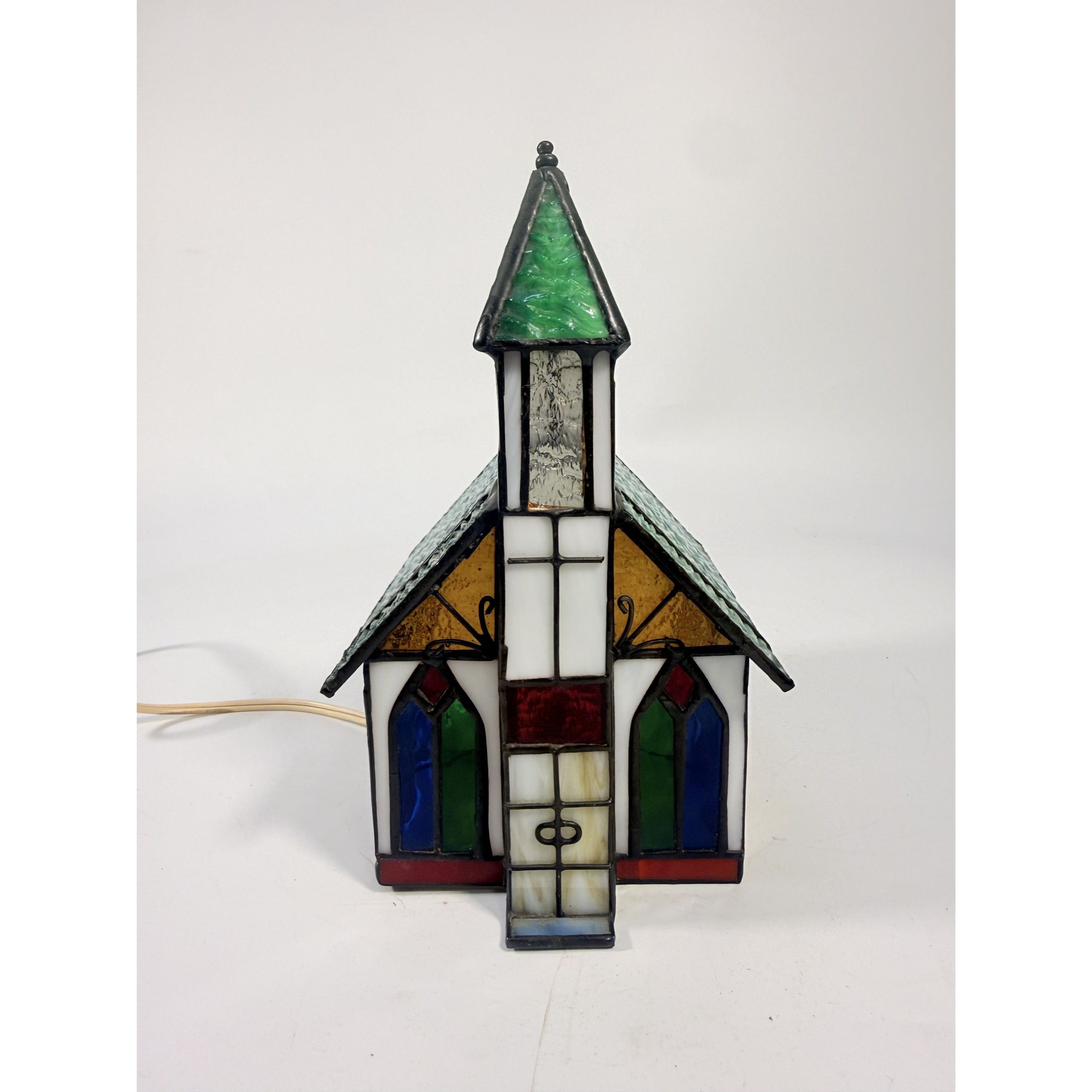 Lamp Light Tiffany Style Stained Glass  3D Church Chapel Cross Vintage Holiday Steeple Lighting Religious Home Decor Decorative Accents