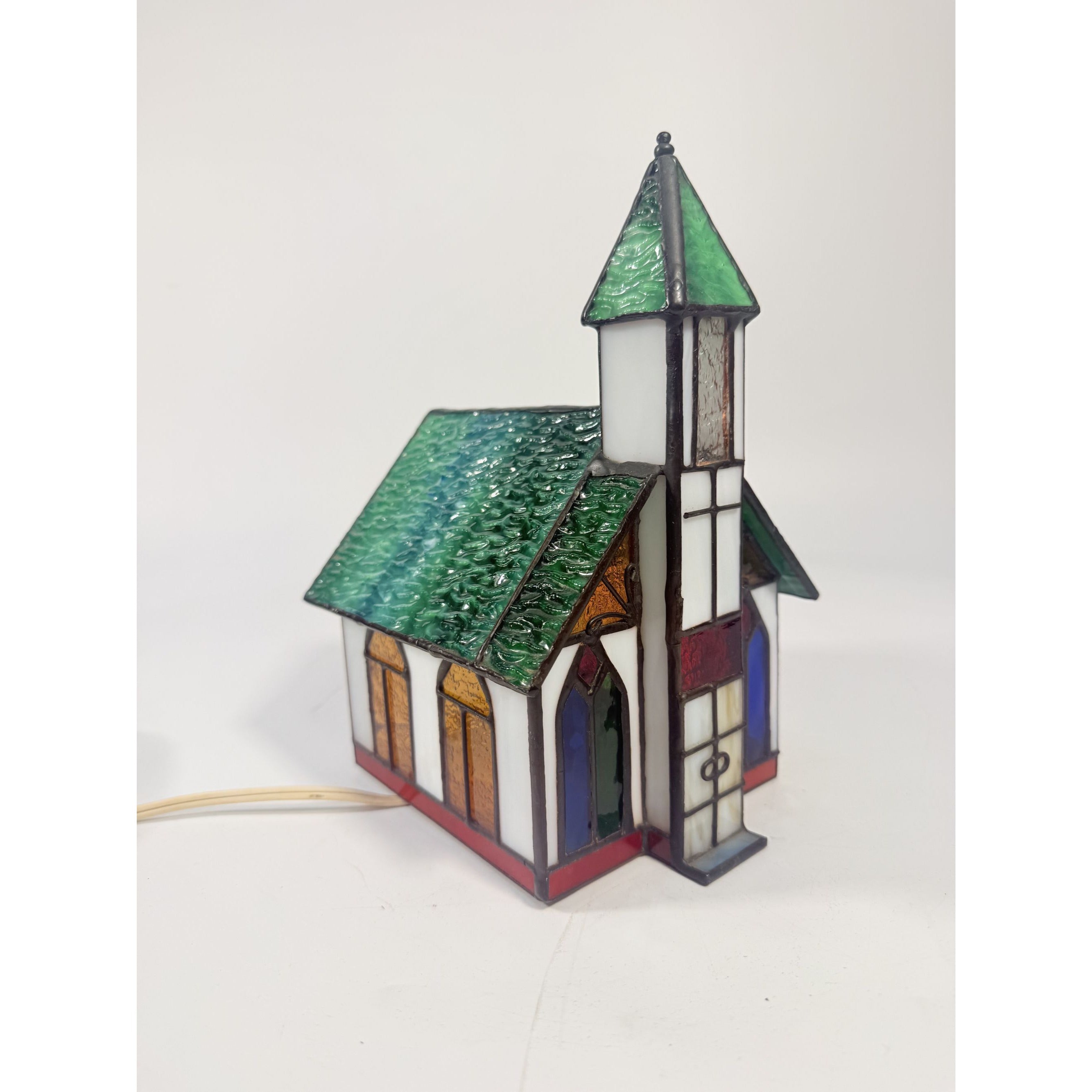 Lamp Light Tiffany Style Stained Glass  3D Church Chapel Cross Vintage Holiday Steeple Lighting Religious Home Decor Decorative Accents