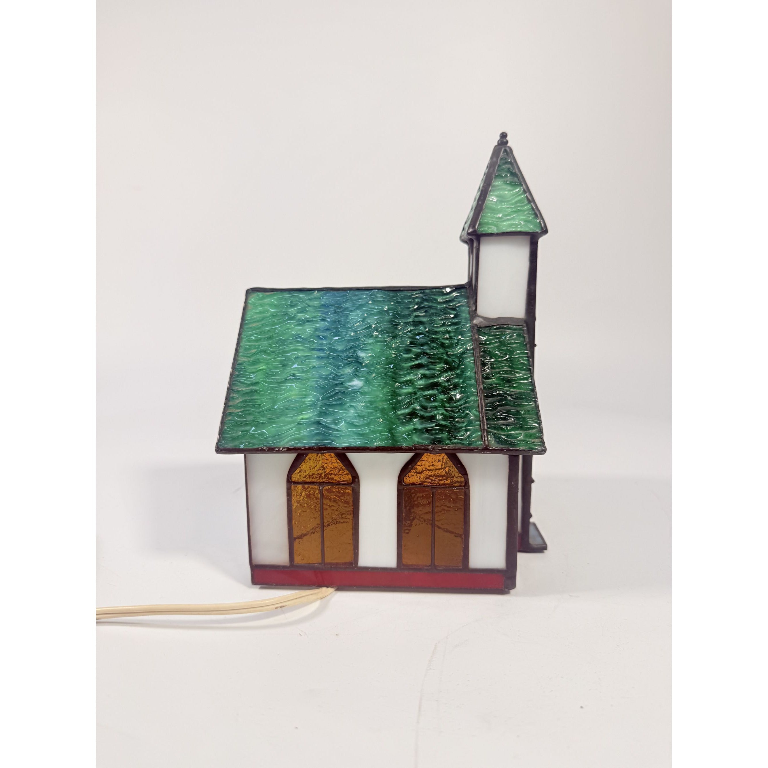 Lamp Light Tiffany Style Stained Glass  3D Church Chapel Cross Vintage Holiday Steeple Lighting Religious Home Decor Decorative Accents
