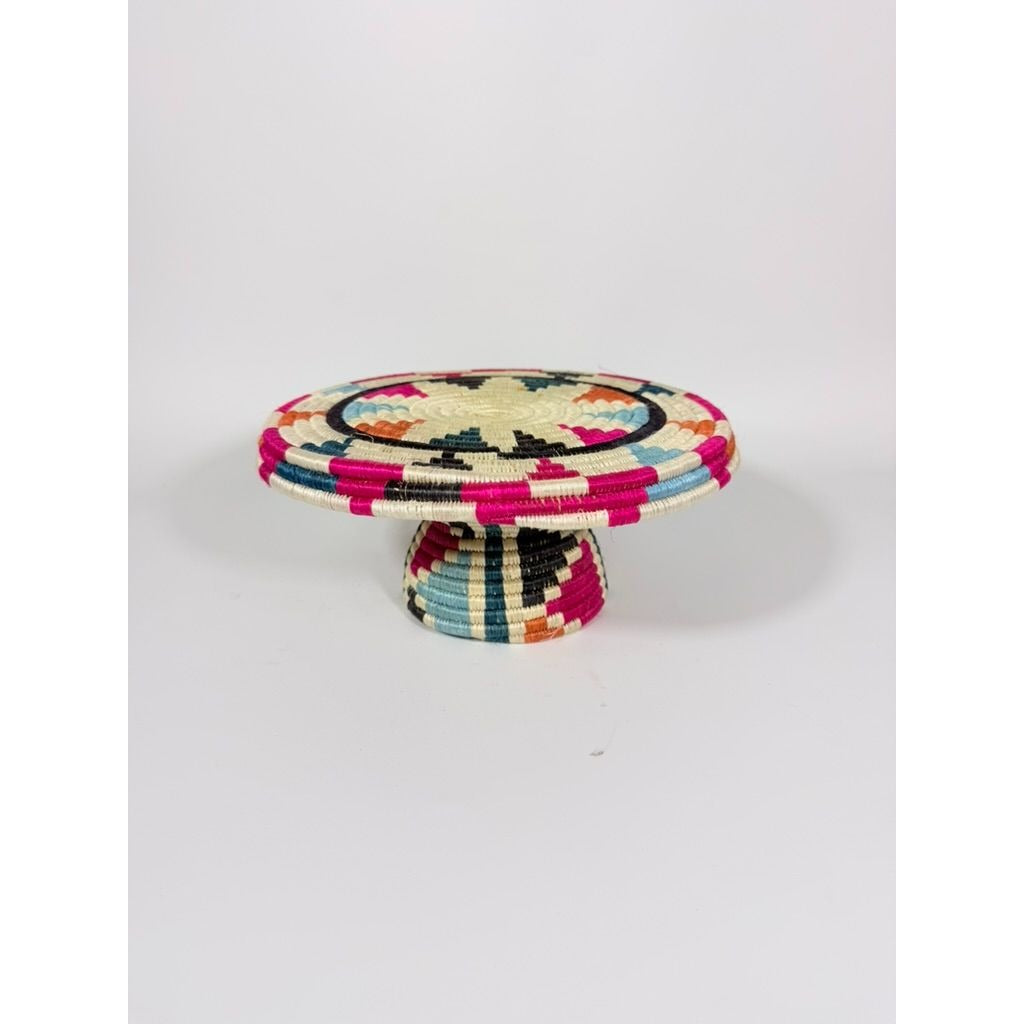 Plate Stand Riser Hand Woven Coil Basket Style Kitchen Home Decor Serving Ware Colorful African Handmade