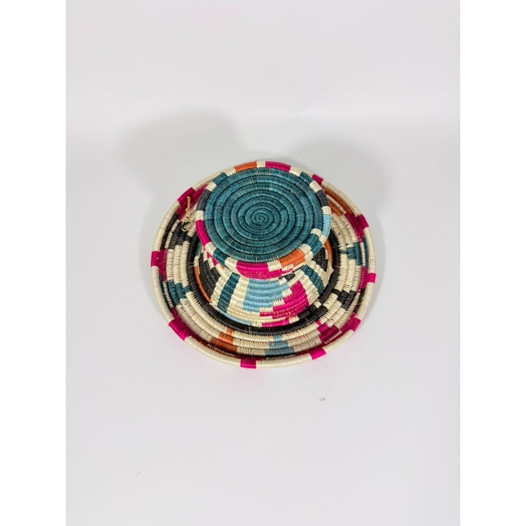 Plate Stand Riser Hand Woven Coil Basket Style Kitchen Home Decor Serving Ware Colorful African Handmade
