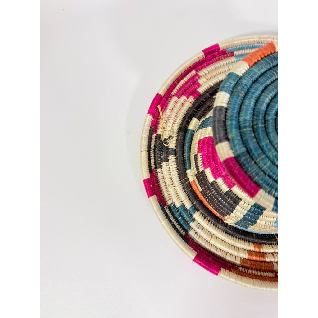 Plate Stand Riser Hand Woven Coil Basket Style Kitchen Home Decor Serving Ware Colorful African Handmade