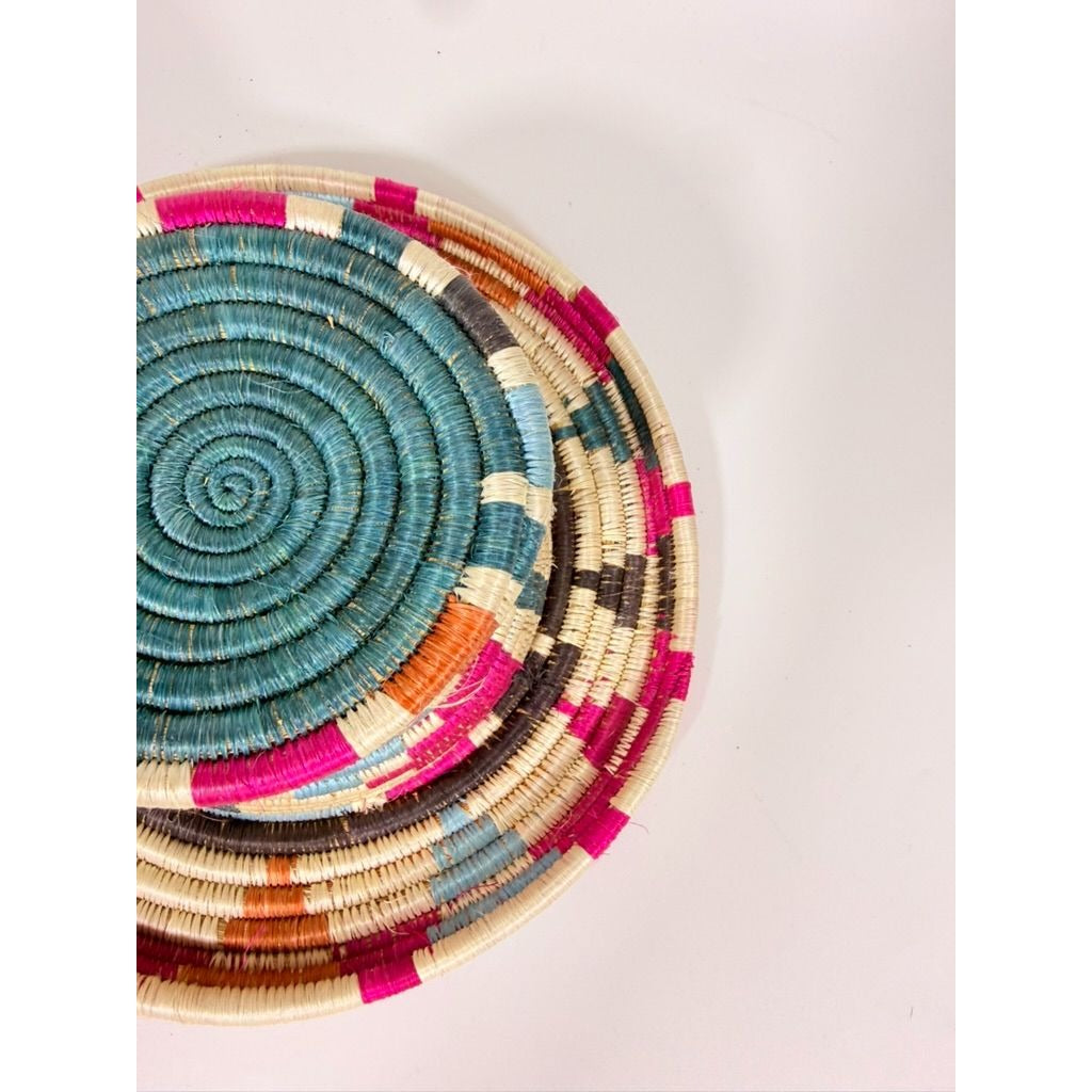 Plate Stand Riser Hand Woven Coil Basket Style Kitchen Home Decor Serving Ware Colorful African Handmade